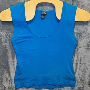 2216 | Vintage Y2K Dots Turquoise Blue Scoop Neck Tank Top Fitted Basic Women XL